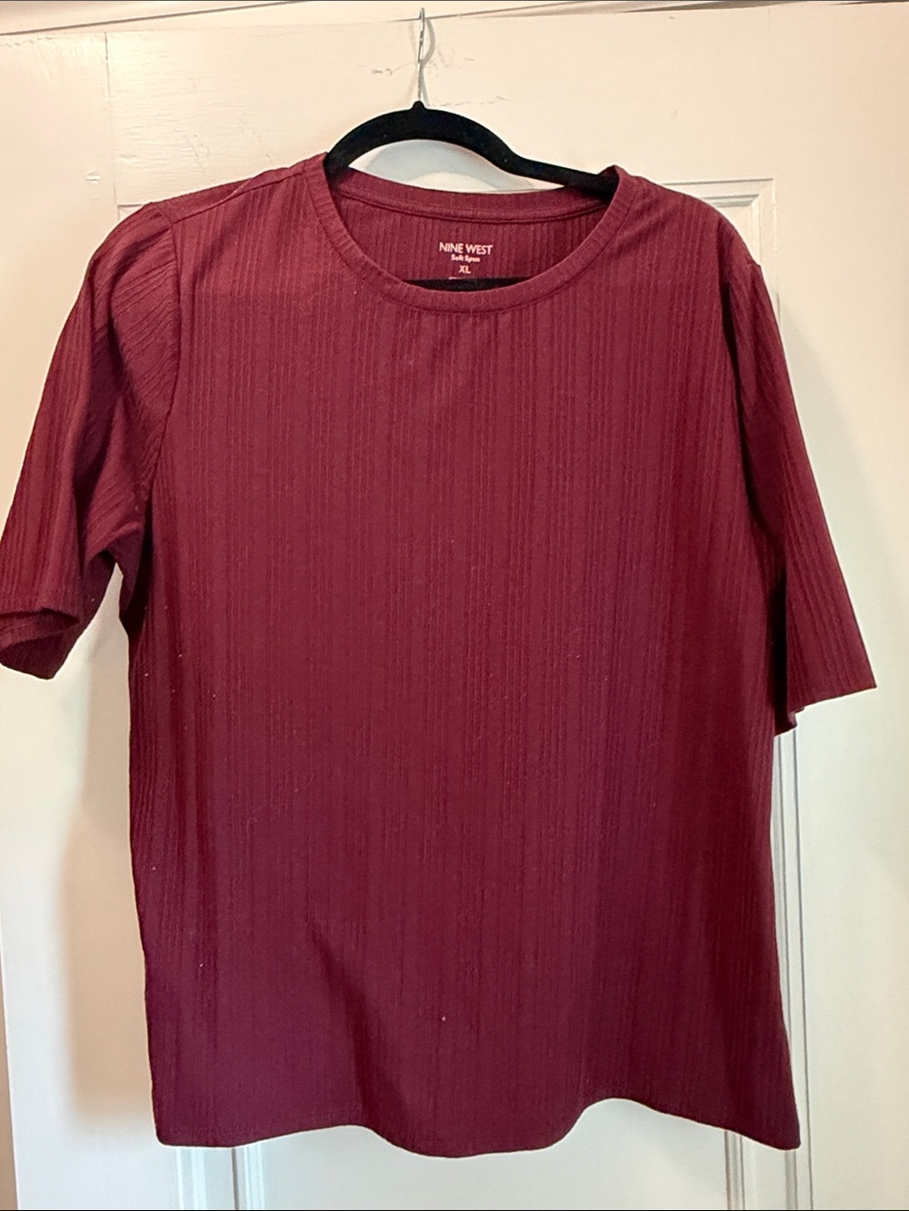 Nine West Wine Ribbed Short-Sleeve Top